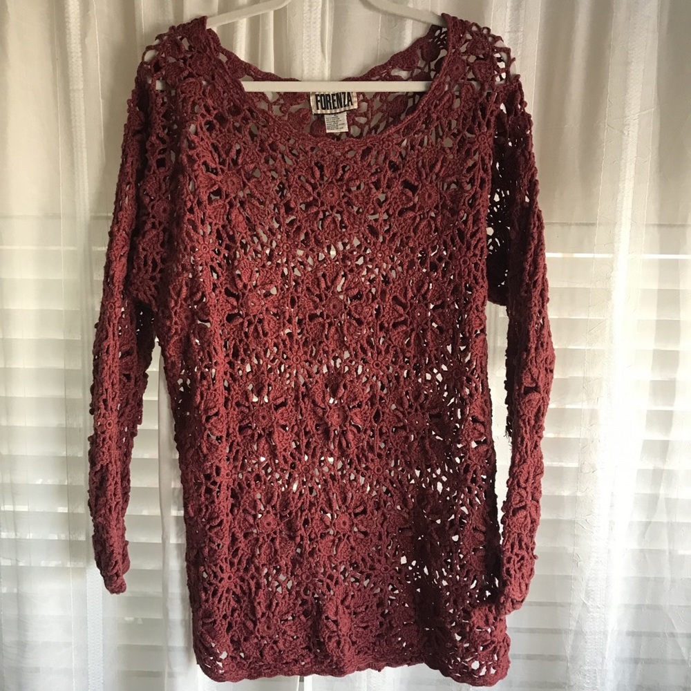 Forenza VINTAGE burnt orange knit thick lace sweater